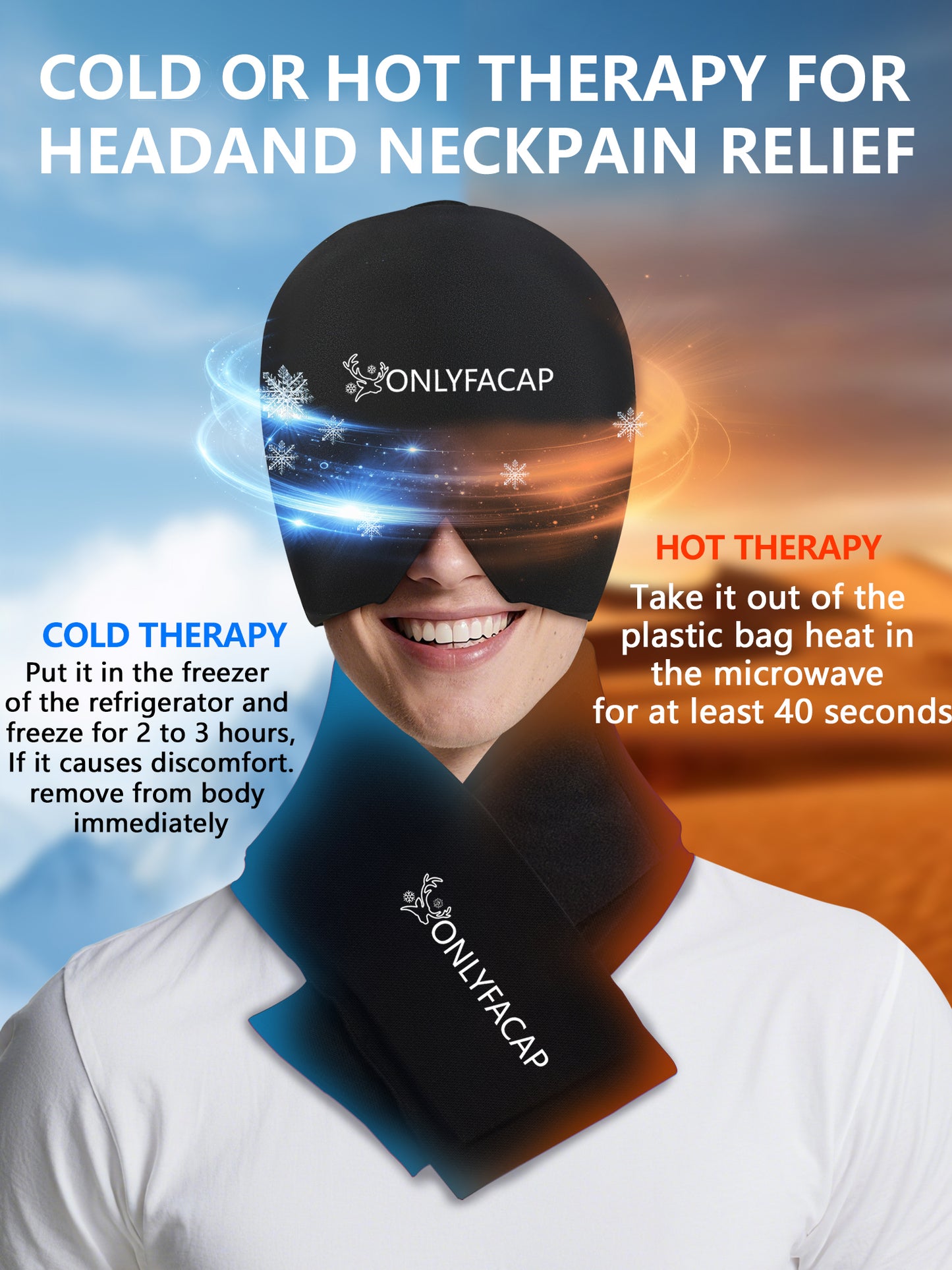 Onlyfacap Migraine Relief Cap and Neck Ice Pack Set